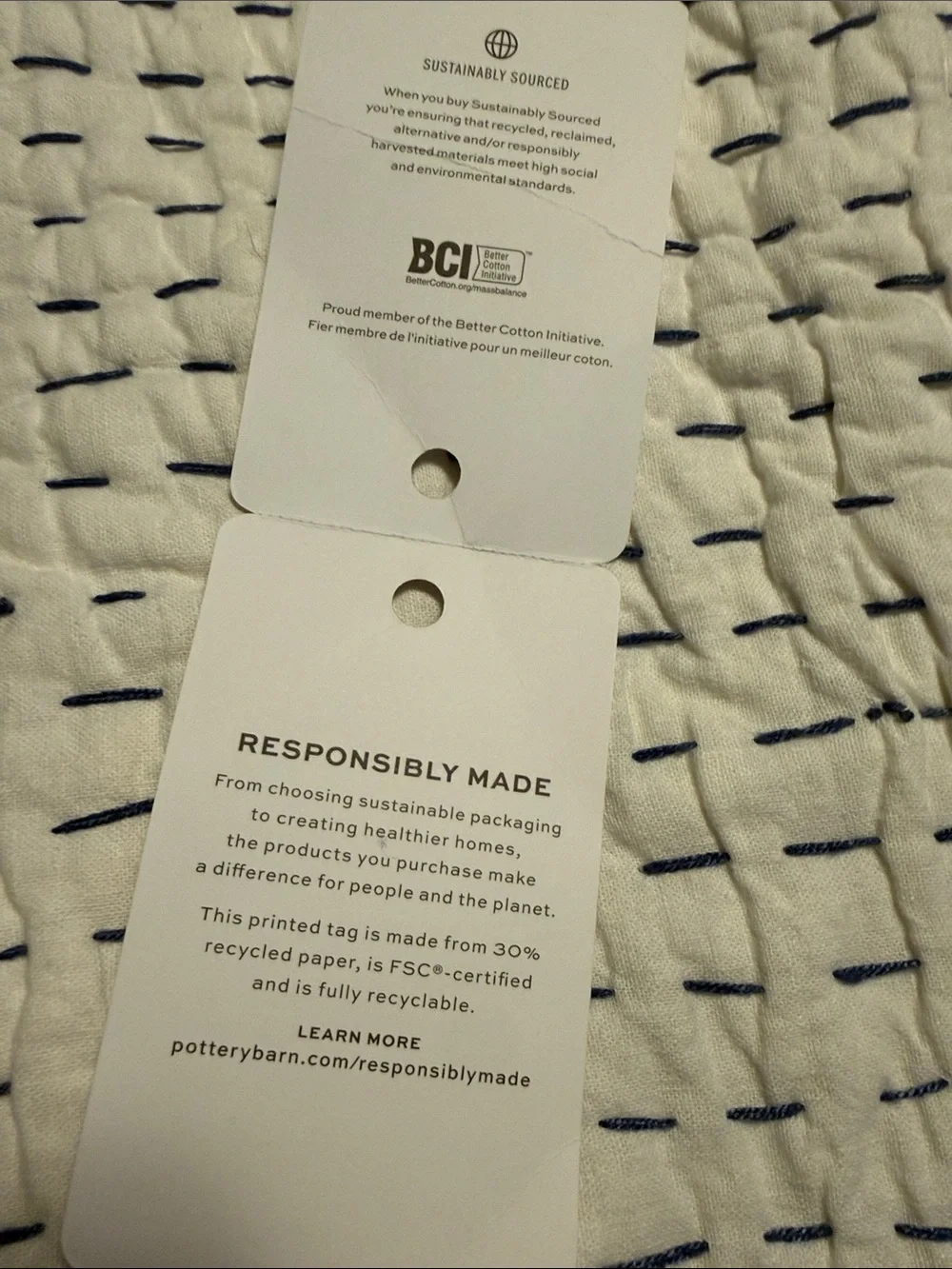 Pottery Barn Wheaton Pickstitch King Sham Reversible Chambray Cotton Linen